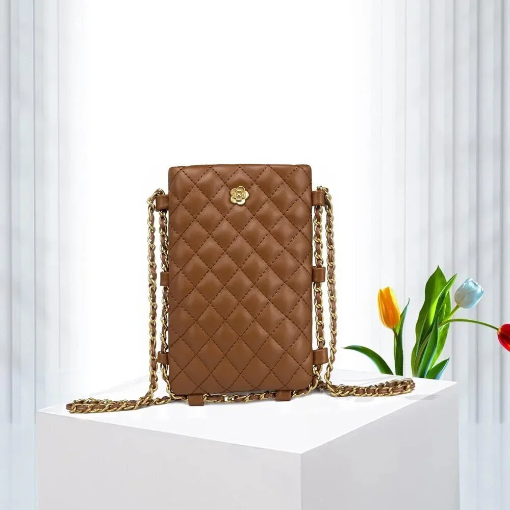 Mini Crossbody Bag Vegan Leather Quilted Compact Cell Phone Purse Women